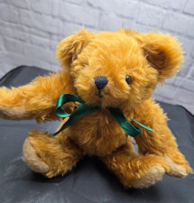 English Teddy Bear Co Plush Stuffed Animal Toy 9" Brown Green Ribbon Jointed