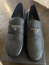 PRADA Saffiano Leather Triangle Dress Driving Shoes 2DB180 Black NEW UK 10 US 11