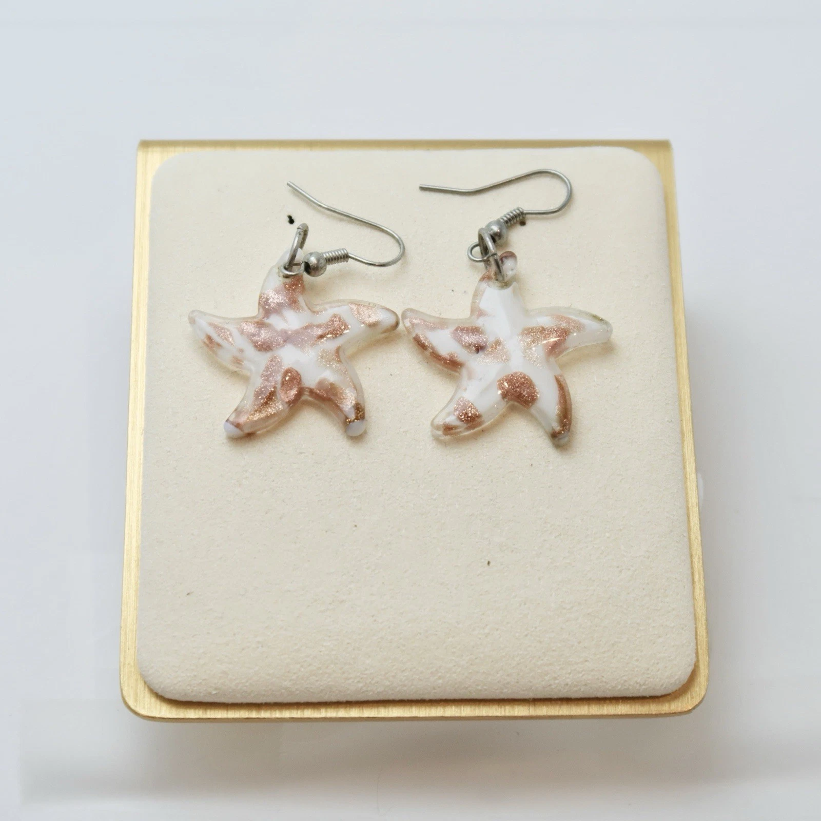 Starfish Murano Art Glass Swirl Vintage Drop Earring Jewelry E28