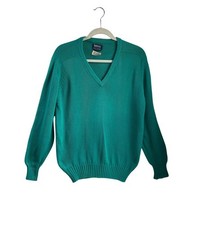 VTG Burberrys Large Pull Over Sweater Jumper V Neck Green Made Scotland
