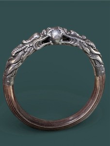 VTG Chinese Sterling Silver and Bamboo Double Dragon Bracelet/Bangle 7.5”