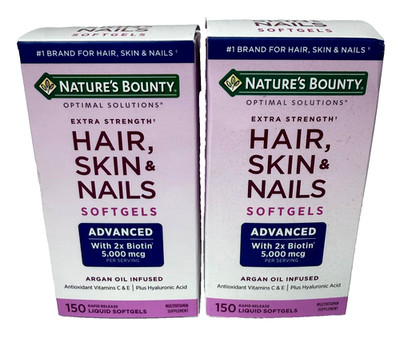 Lot of 2 Nature's Bounty Hair Skin & Nails Extra Strength 150 Softgels New
