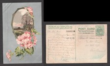 Flowers Greetings Postcard. Posted 1909 Birmingham Machine Cancel