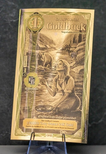 1 CALIFORNIA ALPHA Goldback Aurum Gold Foil Note 1/1000 oz 24kt .999 Fine INSTOC
