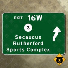 New Jersey highway marker road sign exit 16W turnpike 3 Secaucus sports 21x14