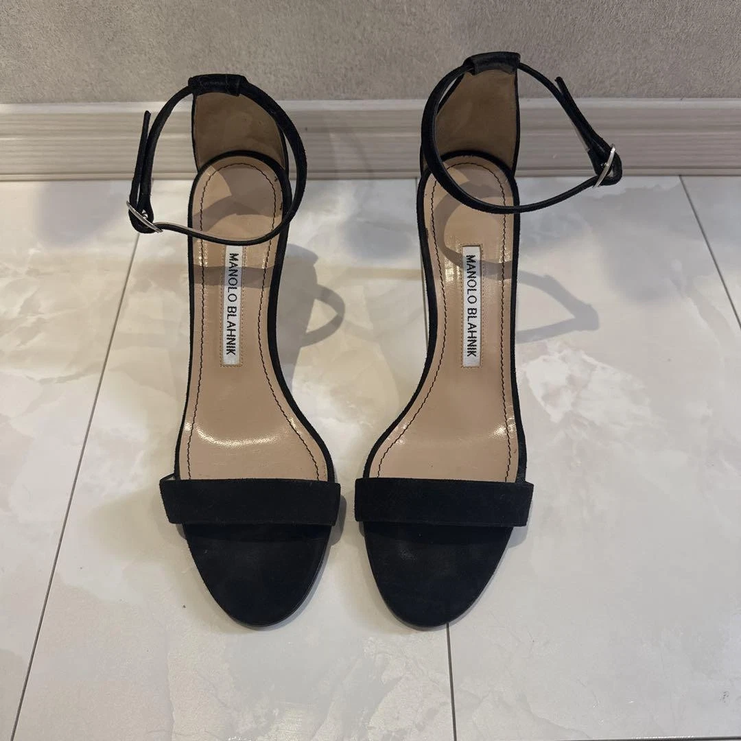 MBT Manolo Blahnik Mules sandali tacco scamosciato nero EU37 5 US7 5 87915c