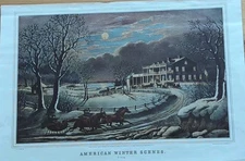 Currier and Ives "American Winter Scenes"  Evening 1941 Calendar print