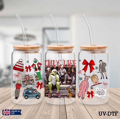 Thug Life Weihnachten UV DTF Aufkleber - 16oz Libbey Dose Glasfolie yn493