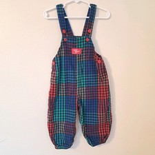 VTG OshKosh B gosh 18M Plaid Flannel Overalls Bubble Blue Vestbak Made In USA
