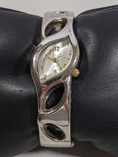 Vivani Silver Tone Oval Case Cut Out HInge Bracelet Band Watch 6.5 Inch