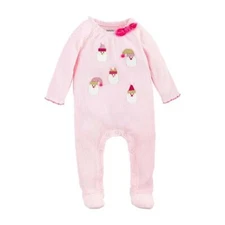 Mud Pie Ribbed Santa with Pom-Pom Hat Pink Christmas Baby Girls 1 Pc Sleeper Set