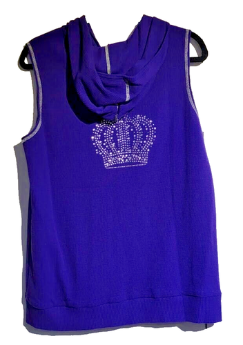 NWT Quacker Factory Sleeveless Full Zip Hoodie Vest Rhinestones Crown Sz Medium