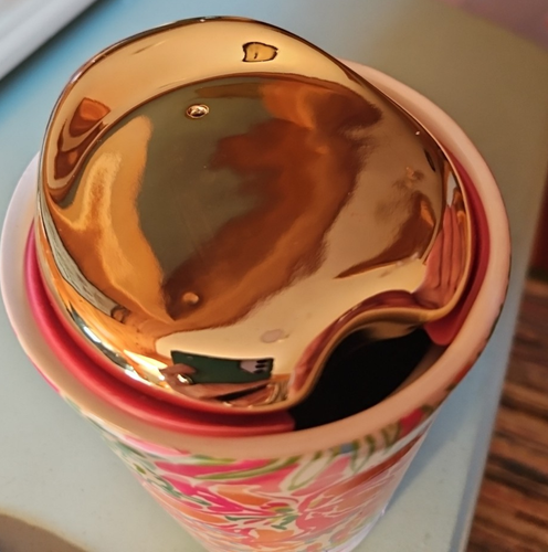 Bicchiere ceramica giraffa floreale rosa verde Lilly Pulitzer coperchio oro tazza caffè - Foto 8 di 8