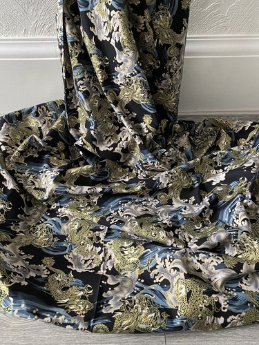 Black Multicoloured Dragon 100% Japanese Cotton Fabric 58'' PRICE PER METER - Picture 2 of 2