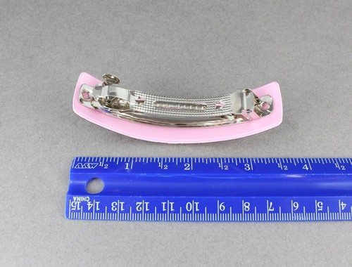 Pink barrette floral flowers rectangle plastic curved hair clip 3.25" long - Picture 5 of 6