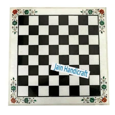 24'' Marble Chess Table Top Pietra Dura Inlay lapis Children Game Kids l4