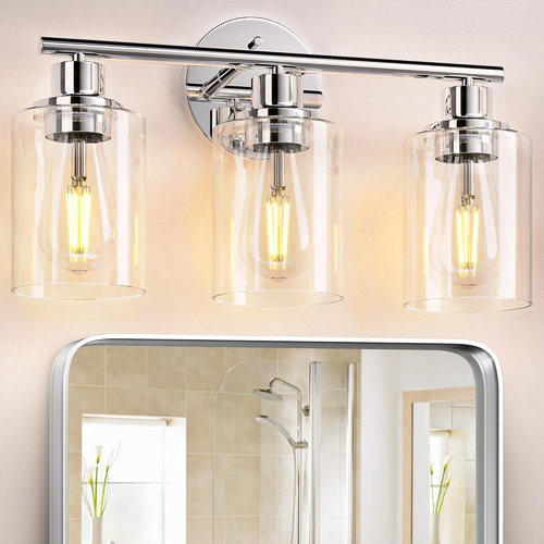 Chrome Bathroom Vanity Light - 3 Light Bathroom Light Fixture with Clear Glass S