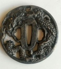 Japanese Antique Tsuba of Katana Samurai Sword Guard Iron Rare Design 72-B6