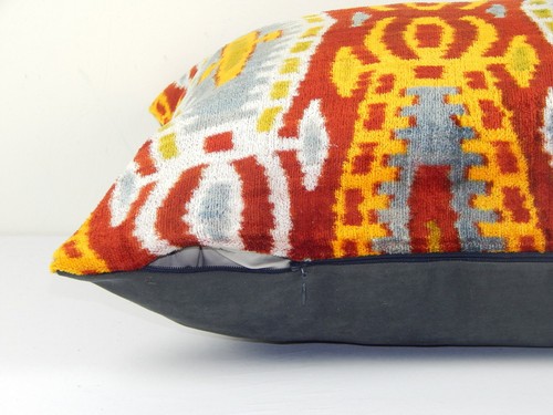 16" x 24" Ikat Velvet Pillow, Lumbar Silk Velvet Cushion Cover - Picture 6 of 7