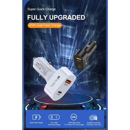 Super Fast Car Charger USB C 25W PD & 25W QC3.0 Power Adapter for Phone Charging - Zdjęcie 6 z 12