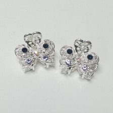 Silver Bow Shape Hair Claw Clip with Blue Rhinestones Set of 2