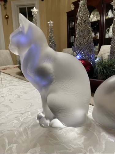 Lalique Crystal Sitting & Crouching Cat Figurines France MINT - Picture 11 of 20