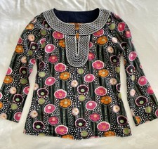 Tory Burch Floral Relaxed Fit Tunic Sz 6 Navy Floral w/Flared Cuffs