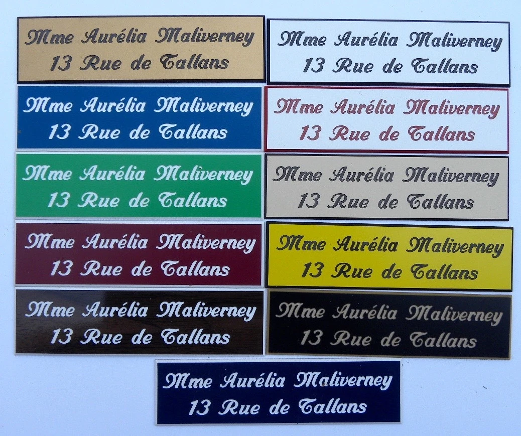 Placa De Buzón Personalizada 2 Líneas – 10x2.5 Cm Biselada, Fabricada En Francia, Varios Colores