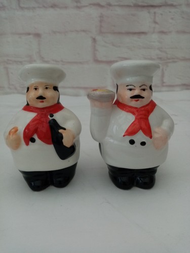 Jolly Chefs Salt Pepper Shakers Pair Unused Tableware Condiments Vintage - Picture 2 of 7