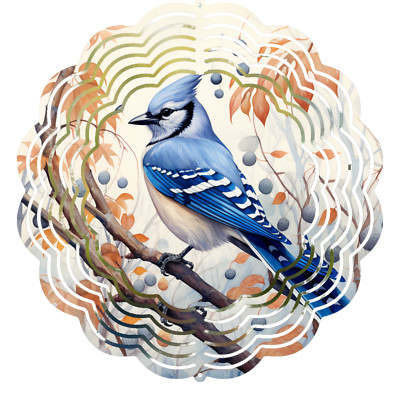 Blue Jay Metal Wind Spinner  Nature Inspired Garden Bird Art