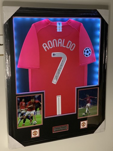 Cristiano Ronaldo Signed LED Framed Manchester United Soccer Jersey Beckett COA