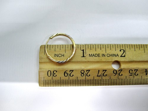 L@@K Gorgeous 14K Multi-tone Gold Hoop Earrings Frosted Diamond-cut 3/4" dia - Picture 10 of 11