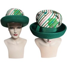 Vintage retro 1960s Hat Designer Julie Kay Chicago Kelly Green, stripes, flowers