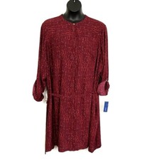 NWT Apt 9 Womens sz 4X Dress Red Geometric Button Belted Roll Tab Sleeve Short