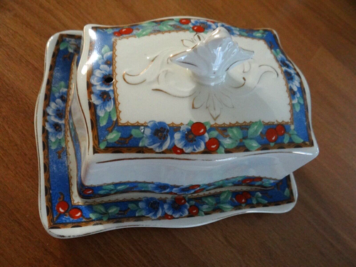 Alfred Meakin Cubierta Plato Queso Mantequilla Azul Borde Flores Diseño Bayas - Imagen 6 de 16
