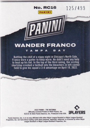 Panini NFL The National 2022 No. RC16 Wander Franco Rookie 125/499 - Bild 2 von 2