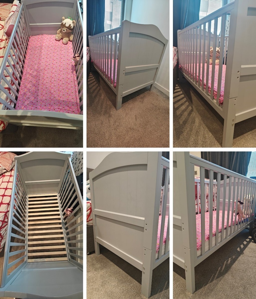 Nested Sorrento with Teething Rails in Grey Cot Bed, Mattress and Protector