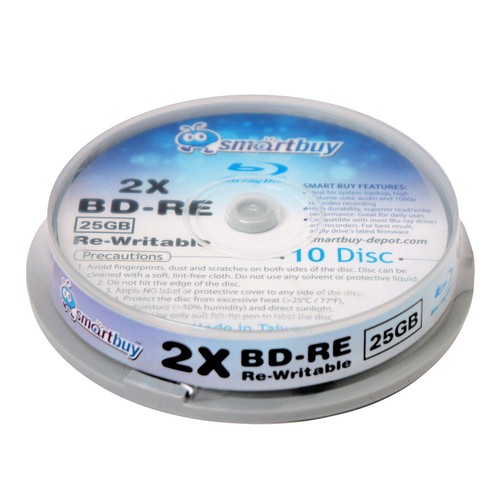 10 Pack Smartbuy 2x 25GB Blue Blu-ray BD-RE Rewritable Branded Logo Blank Disc - Picture 2 of 3