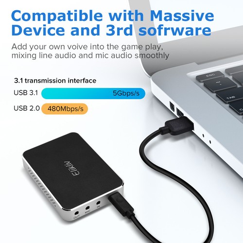 Elikliv Game Capture Box 1080P 60FPS FHD per PS4 pro XBOX ingresso microfono bassa latenza - Foto 12 di 12