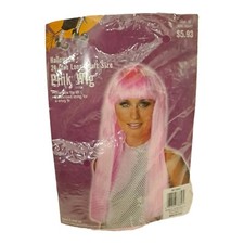 Pink Wig Adult Bangs 24" Rainbow Straight Fancy Party Halloween Cosplay Open Pkg