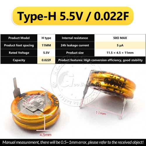 Condensadores Farad 5.5V 0.022F a 5.0F Supercondensadores Tipo-C/Tipo-H/Tipo-V - Imagen 28 de 37
