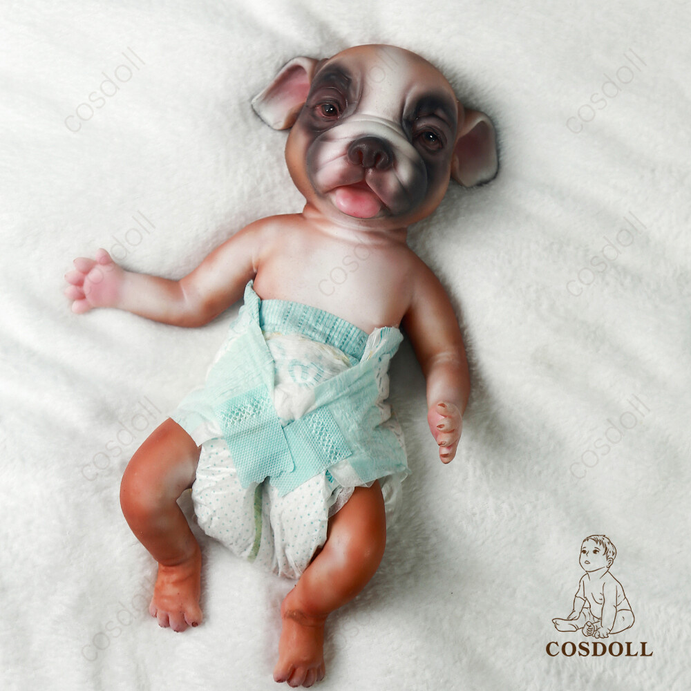 13.7" Soft Silicone Yellow Dog Reborn Puppies Doll Lifelike Handmade Dog Dolls