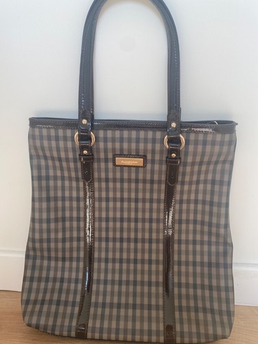 Aquascutum Echtleder Schultertasche kariert - dunkelbraun - groß