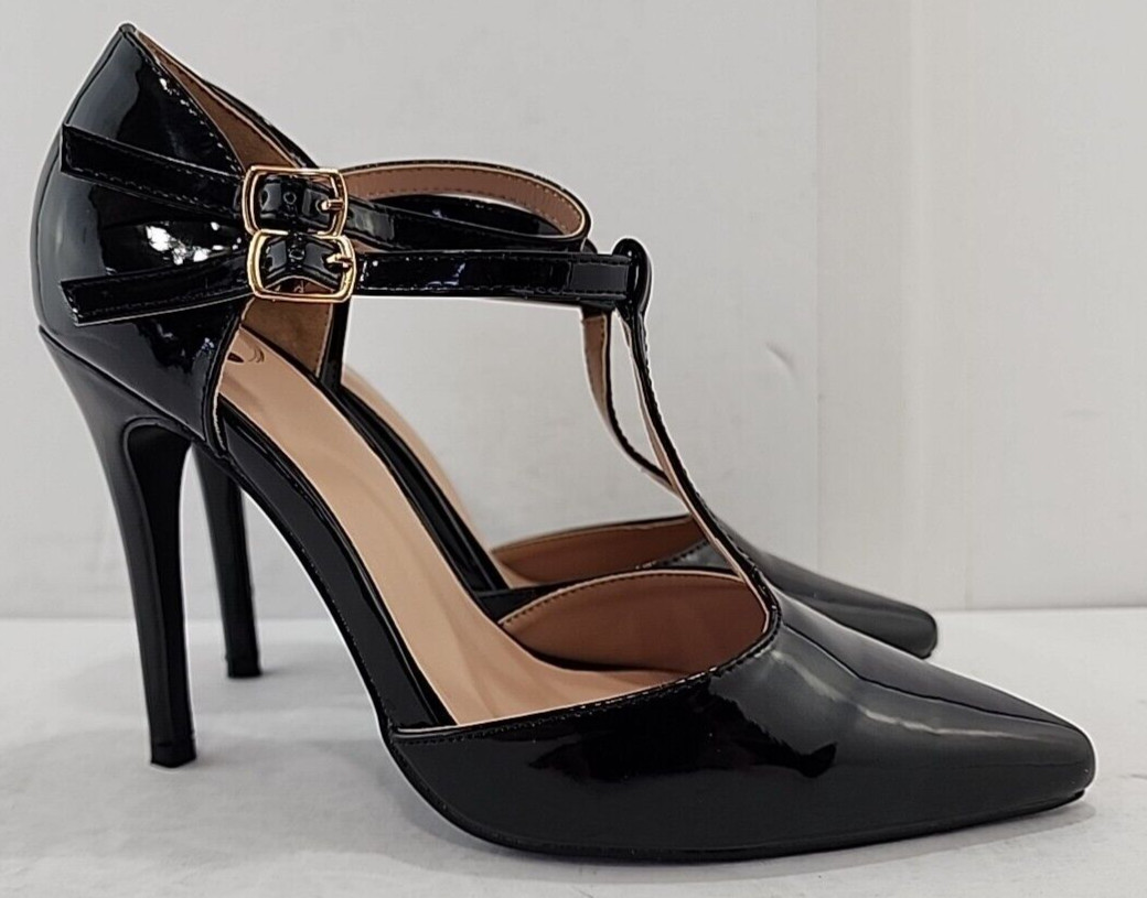 Journee Collection Womens Tru Dress Shoes Size 7 M Black Faux Patent Leather NEW