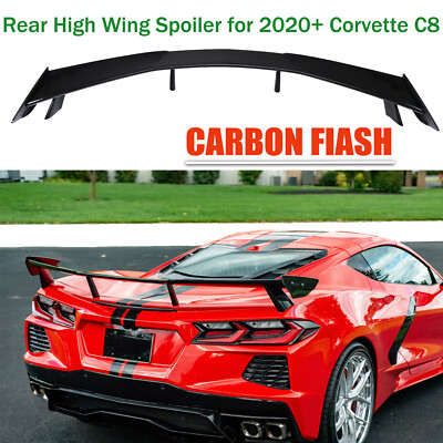 Rear High Wing Spoiler for 2020+ Corvette C8 Models Carbon Flash Painted ABS Bar