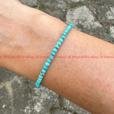 Blue Turquoise Round Beaded Boho Bracelet, Small Tiny Dainty 4mm Beads