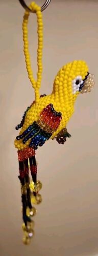 Handmade Beaded Yellow Parrot Ornament Gift Decoration Keychain Pre-owned, 5" - Picture 2 of 8