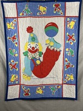 Vtg Clown w Ball Baby Quilt 44"x 33.75" Crib Nursery Balloons Primary Colors