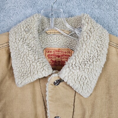 Levis Mens Corduroy Trucker Jacket Large Beige Fleece Sherpa Lined