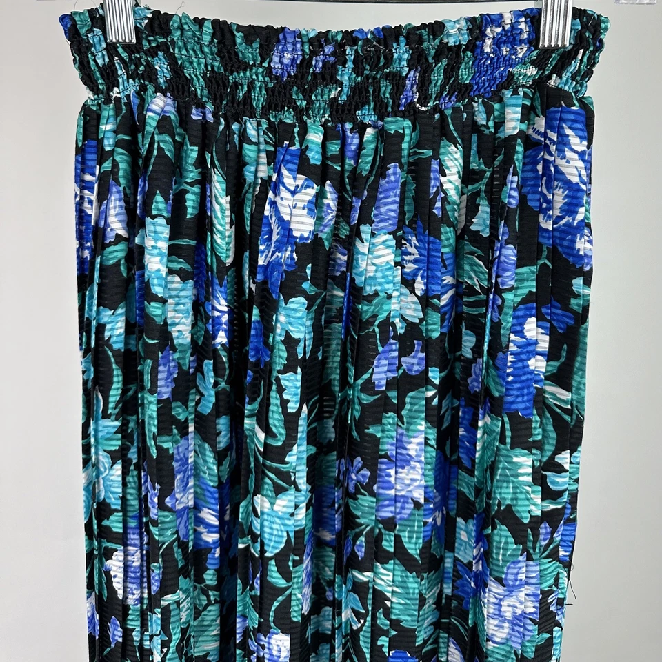 Falda midi vintage con estampado de rosas S/M cintura elástica ajustada plisada floral cobalto Foto 2 de 4